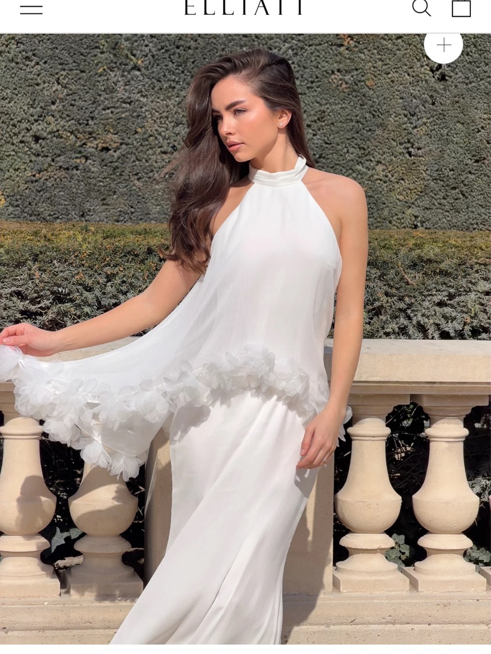 Elliatt Poppy Cape Gown White High-Neck Maxi Dress with Floral Cuff - Picture 8 of 8